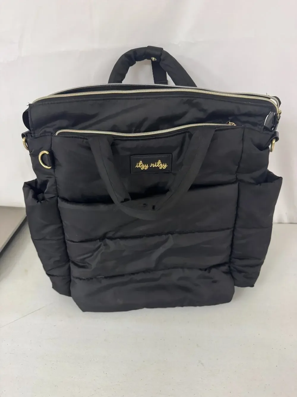 Itzy Ritzy Dream Convertible Diaper Bag 14 Pockets Black Puffer Style